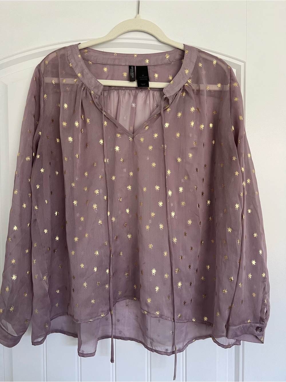 Bisou Bisou Lavender Sheer Blouse with Gold Star Accents